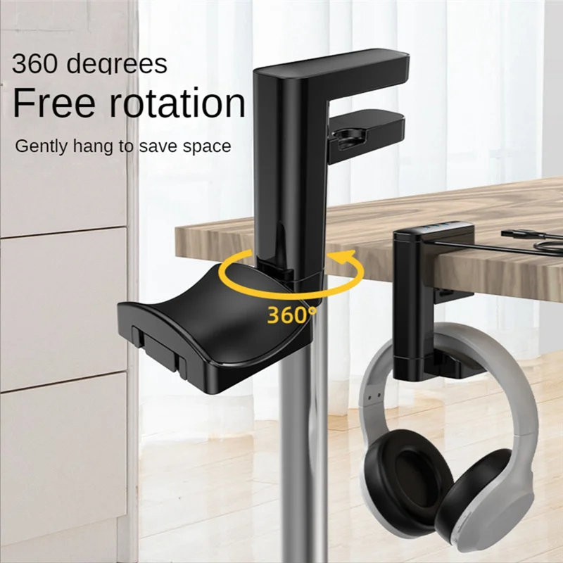 Headphone Bracket Swivel Mounted Pcheadset Display Stand Holder With USB Ports Hub Under Desk Earphones Hanger Hook