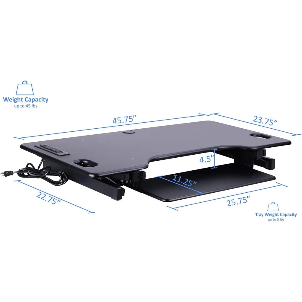 Height Adjustable Standing Desk Converter with AC USB Charger and Double Monitor Mount Arm - Ergonomic Sit Stand Triple Screen S