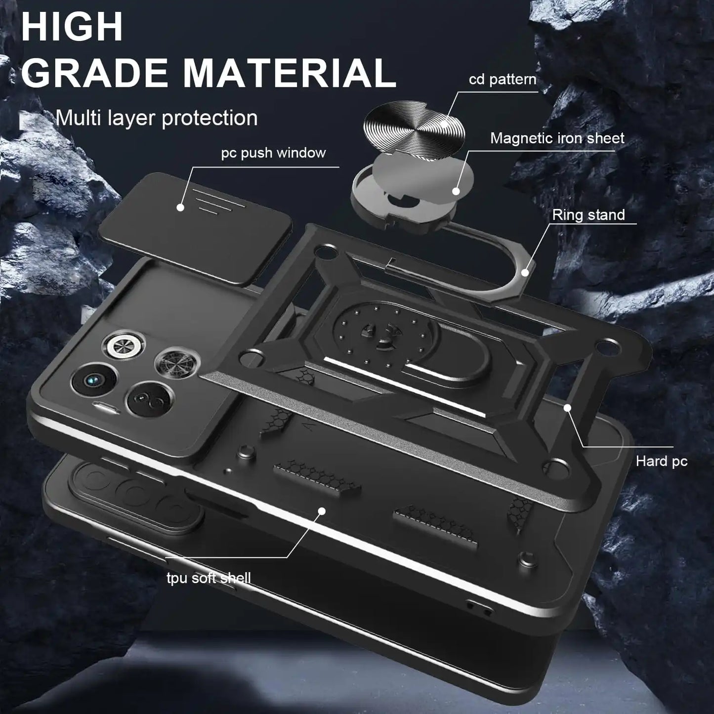 Case for Tecno Spark 30 5G Slide Camera Protect Stand Phone Shell Funda for Spark 30 Pro 30C 4G 20C Cover