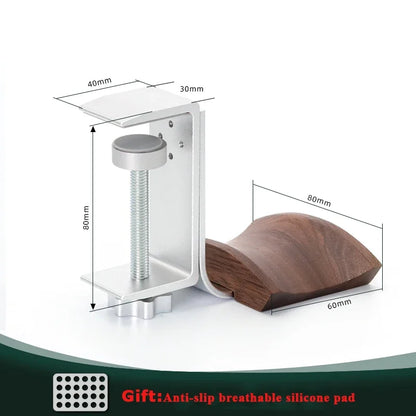 Solid Wood Headphones Stand Walnut/Beech+Aluminum Alloy Desk Side Gaming Headset Clip Adjustable Horizontal Vertical Installatio