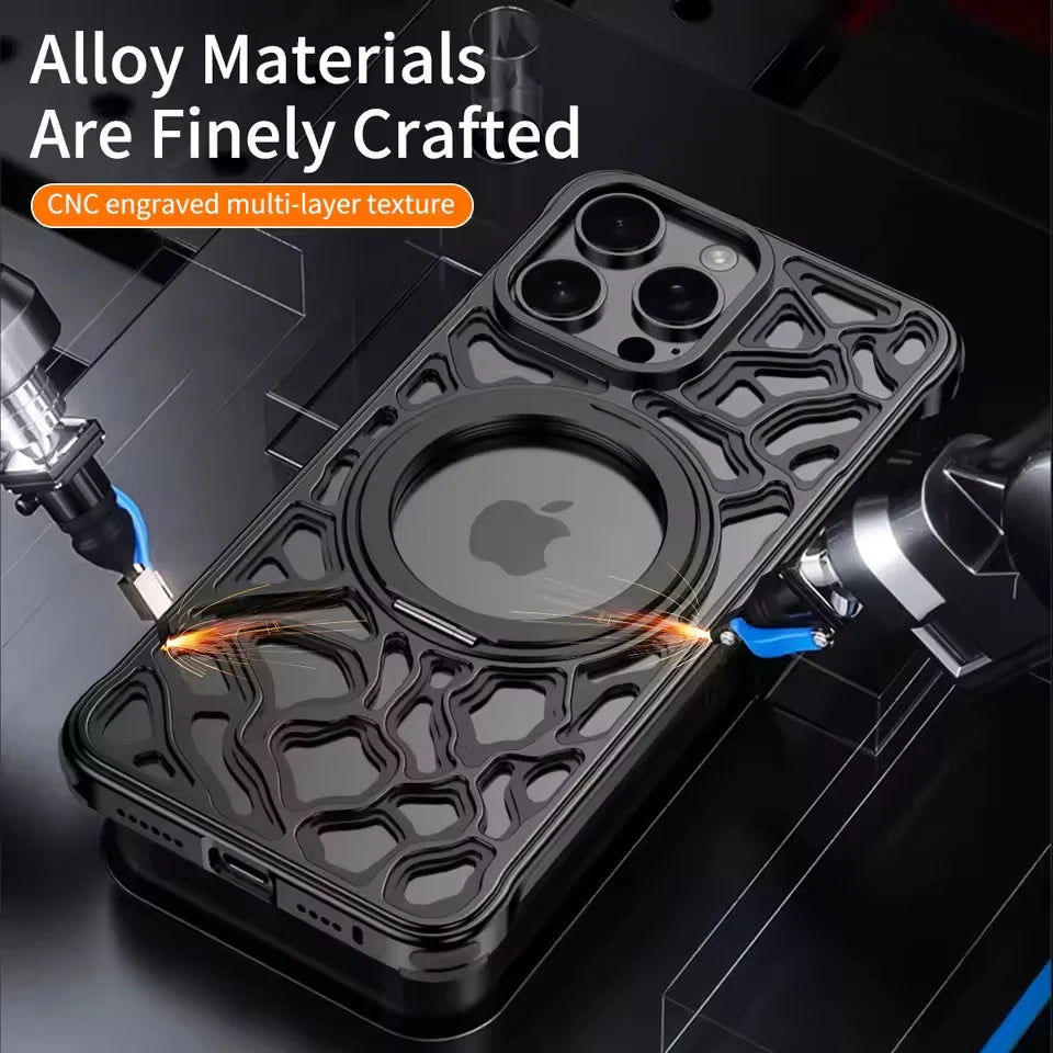 Magnetic Metal Anti-Fall Phone Case For iPhone 15 16 17 Pro Max 360 Degree Rotation Aluminum Alloy Shockproof Cover