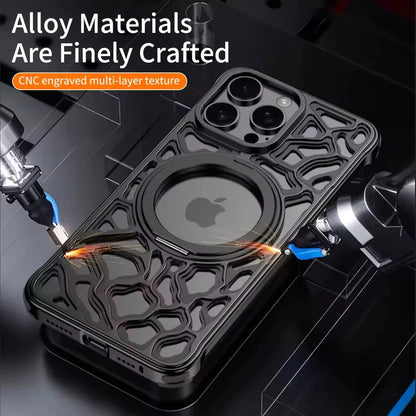 Magnetic Metal Anti-Fall Phone Case For iPhone 15 16 17 Pro Max 360 Degree Rotation Aluminum Alloy Shockproof Cover