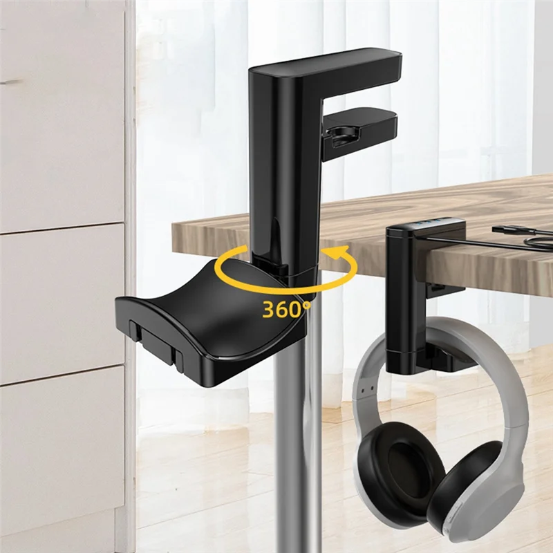 Headphone Bracket Swivel Mounted Pcheadset Display Stand Holder With USB Ports Hub Under Desk Earphones Hanger Hook