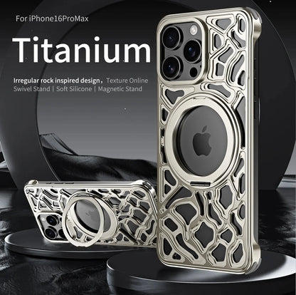 Magnetic Metal Anti-Fall Phone Case For iPhone 15 16 17 Pro Max 360 Degree Rotation Aluminum Alloy Shockproof Cover