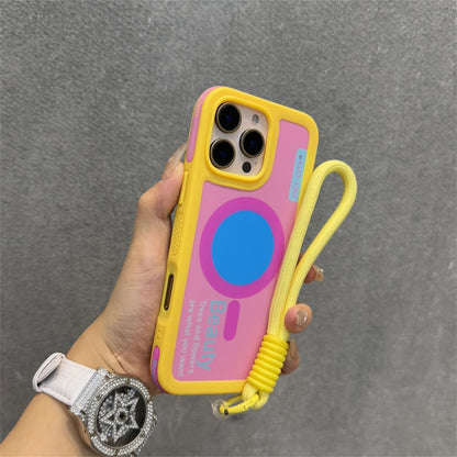 Luxury With Lanyard For Magsafe Matte Silicone Phone Case For IPhone 14 15 16 Pro Max Magnetic Wireless Charge Bumper Back Cover