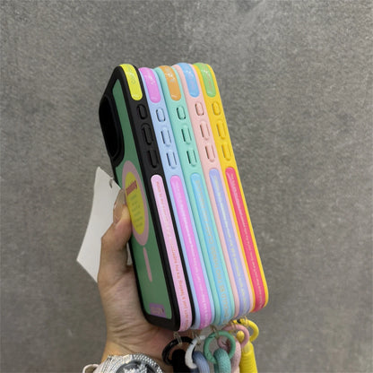 Luxury With Lanyard For Magsafe Matte Silicone Phone Case For IPhone 14 15 16 Pro Max Magnetic Wireless Charge Bumper Back Cover