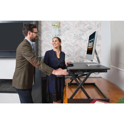 Height Adjustable Standing Desk Converter with AC Outlet and USB Charger - Sit Stand Up Dual Monitor Table for Ergonomic Workspa