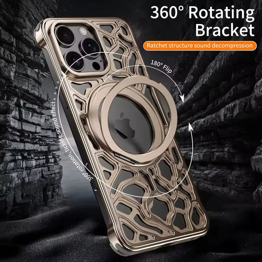 Magnetic Metal Anti-Fall Phone Case For iPhone 15 16 17 Pro Max 360 Degree Rotation Aluminum Alloy Shockproof Cover