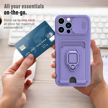 Slide Camera Protection Cover For iPhone 16 Pro Max 13 12 Mini 14 Plus 11 15 Pro Max Card Slot Magnetic Ring Bracket Phone Cases