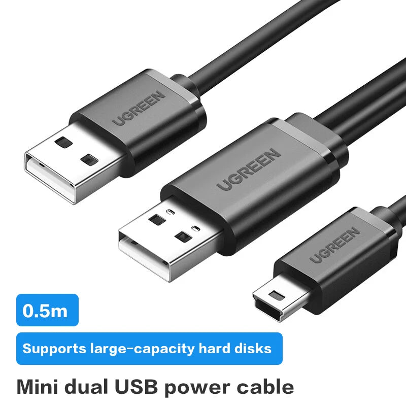 UGREEN Dual USB 2.0 to MINI USB (T Port) Charger Cable Data Transmission Cables