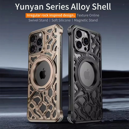 Magnetic Metal Anti-Fall Phone Case For iPhone 15 16 17 Pro Max 360 Degree Rotation Aluminum Alloy Shockproof Cover