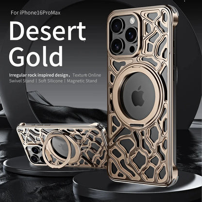 Magnetic Metal Anti-Fall Phone Case For iPhone 15 16 17 Pro Max 360 Degree Rotation Aluminum Alloy Shockproof Cover