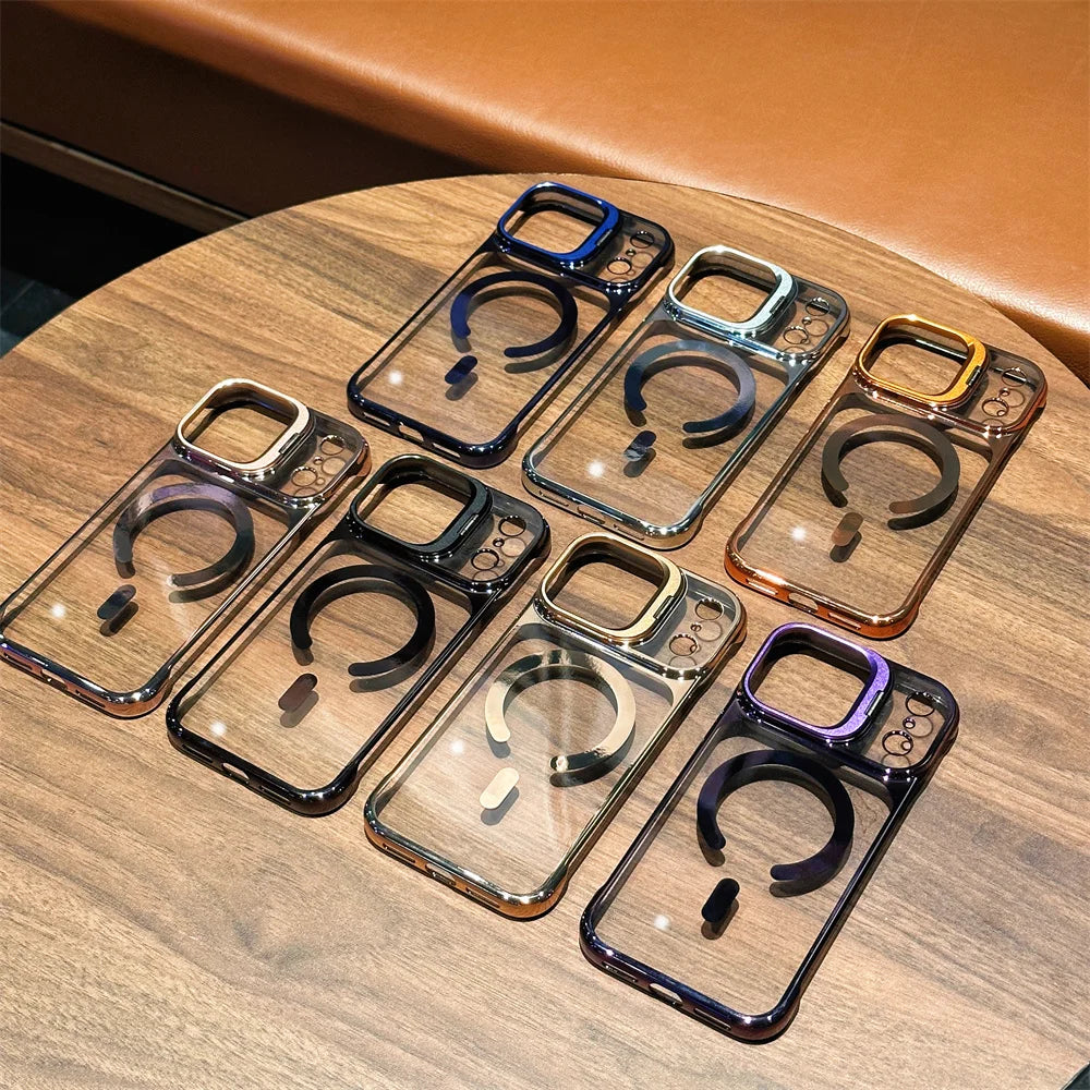 Ultra Thin Frameless Cooling Magnetic Plating Case For iPhone 17 Air 16 15 14 Pro Max 13 For Magsafe Metal Camera Holder Cover