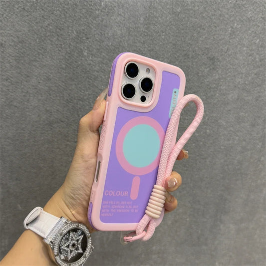 Luxury With Lanyard For Magsafe Matte Silicone Phone Case For IPhone 14 15 16 Pro Max Magnetic Wireless Charge Bumper Back Cover
