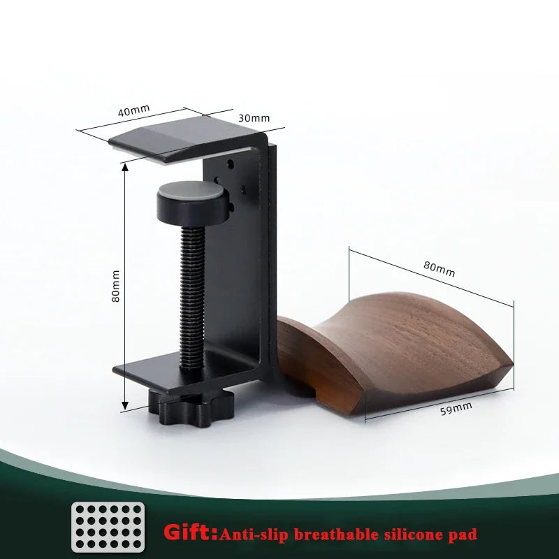 Solid Wood Headphones Stand Walnut/Beech+Aluminum Alloy Desk Side Gaming Headset Clip Adjustable Horizontal Vertical Installatio