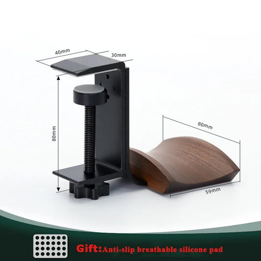Solid Wood Headphones Stand Walnut/Beech+Aluminum Alloy Desk Side Gaming Headset Clip Adjustable Horizontal Vertical Installatio