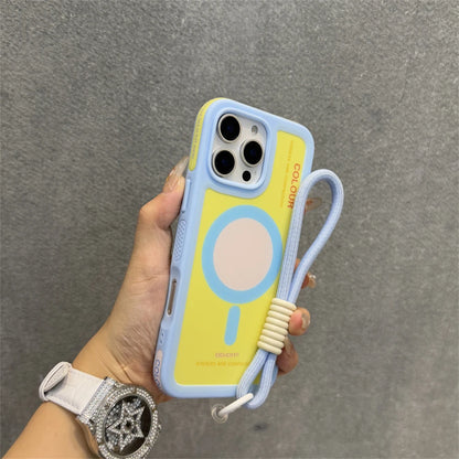 Luxury With Lanyard For Magsafe Matte Silicone Phone Case For IPhone 14 15 16 Pro Max Magnetic Wireless Charge Bumper Back Cover