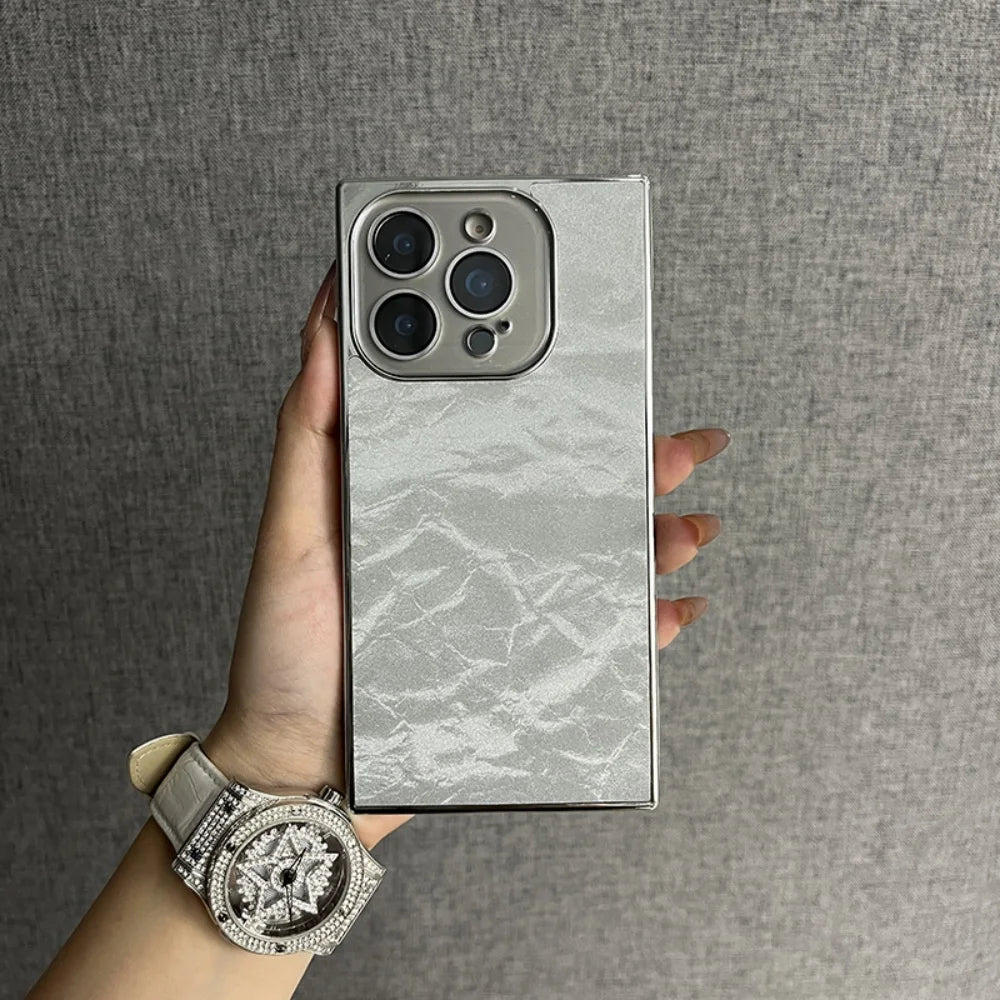 Aurora Snow Mountain Pattern Case for iPhone 16 15 14 13 Pro Max 16Pro Luxury Shiny Plating Camera Lens Glass Shockproof Cover