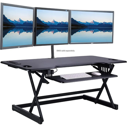 Height Adjustable Standing Desk Converter with AC USB Charger and Double Monitor Mount Arm - Ergonomic Sit Stand Triple Screen S
