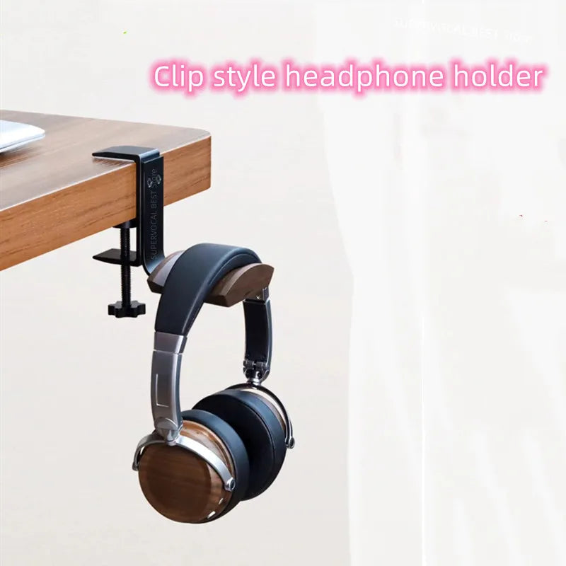 Solid Wood Headphones Stand Walnut/Beech+Aluminum Alloy Desk Side Gaming Headset Clip Adjustable Horizontal Vertical Installatio