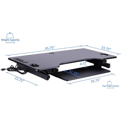 Height Adjustable Standing Desk Converter with AC USB Charger and Double Monitor Mount Arm - Ergonomic Sit Stand Triple Screen S