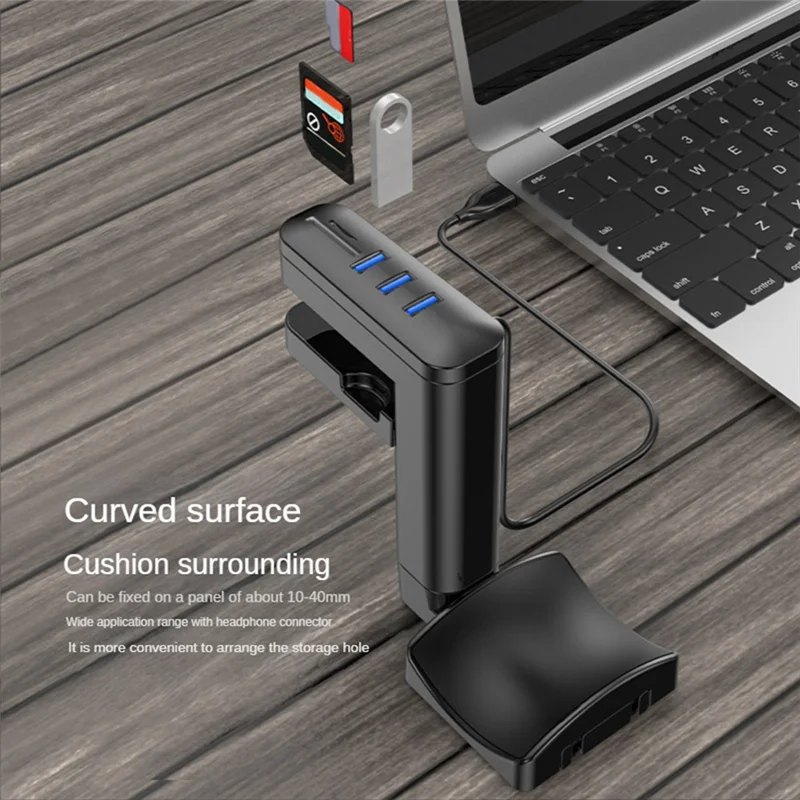 Headphone Bracket Swivel Mounted Pcheadset Display Stand Holder With USB Ports Hub Under Desk Earphones Hanger Hook