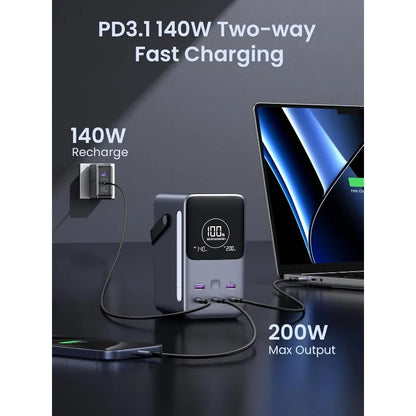 300W 48,000mAh Portable Charger Power Bank with Smart Digital Display, Lighting and SOS Mode, 153Wh 5 Ports USB C Battery