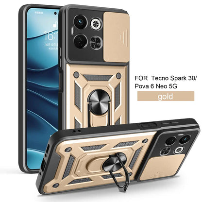 Case for Tecno Spark 30 5G Slide Camera Protect Stand Phone Shell Funda for Spark 30 Pro 30C 4G 20C Cover