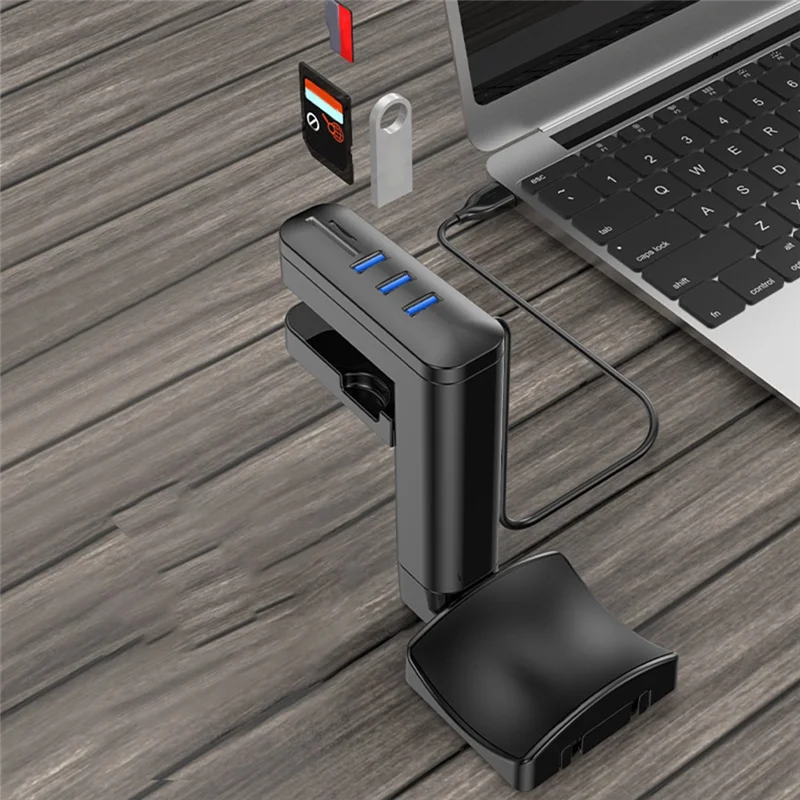 Headphone Bracket Swivel Mounted Pcheadset Display Stand Holder With USB Ports Hub Under Desk Earphones Hanger Hook