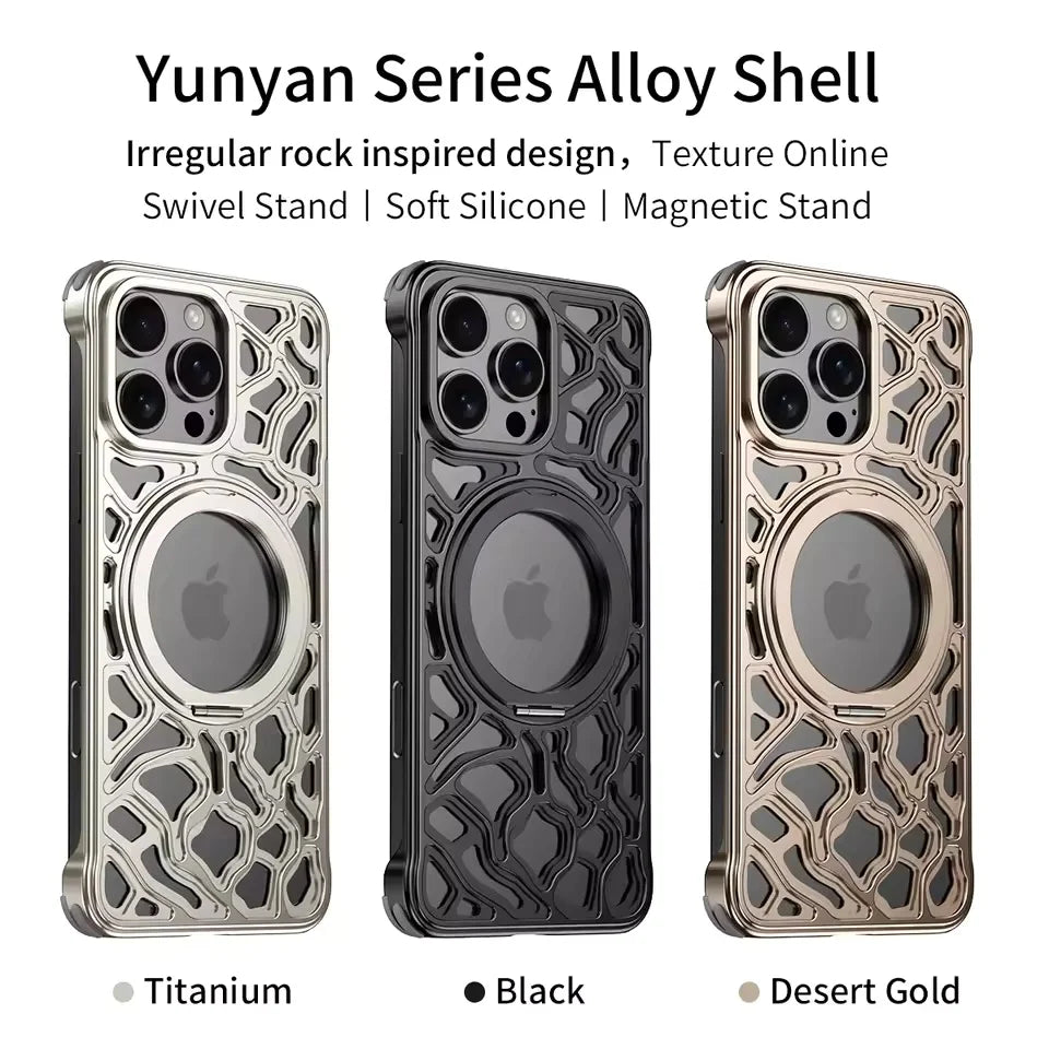 Magnetic Metal Anti-Fall Phone Case For iPhone 15 16 17 Pro Max 360 Degree Rotation Aluminum Alloy Shockproof Cover