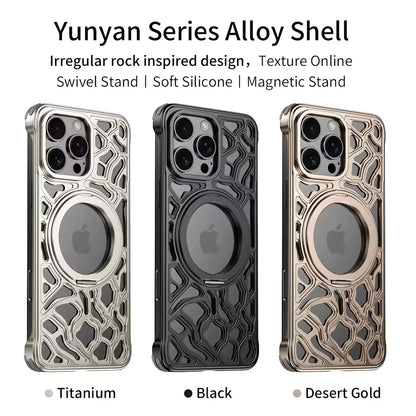 Magnetic Metal Anti-Fall Phone Case For iPhone 15 16 17 Pro Max 360 Degree Rotation Aluminum Alloy Shockproof Cover