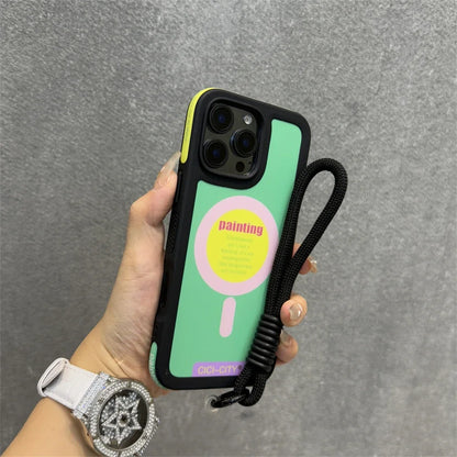 Luxury With Lanyard For Magsafe Matte Silicone Phone Case For IPhone 14 15 16 Pro Max Magnetic Wireless Charge Bumper Back Cover