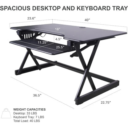 Height Adjustable Standing Desk Converter with AC Outlet and USB Charger - Sit Stand Up Dual Monitor Table for Ergonomic Workspa