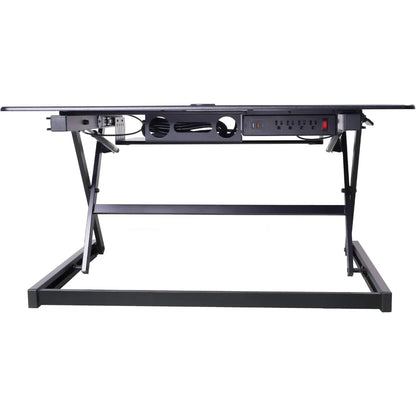 Height Adjustable Standing Desk Converter with AC Outlet and USB Charger - Sit Stand Up Dual Monitor Table for Ergonomic Workspa