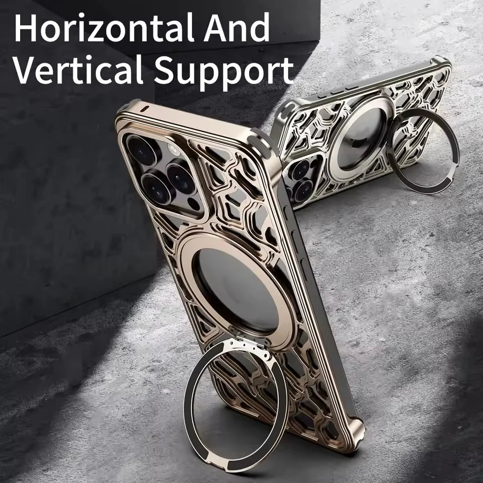 Magnetic Metal Anti-Fall Phone Case For iPhone 15 16 17 Pro Max 360 Degree Rotation Aluminum Alloy Shockproof Cover