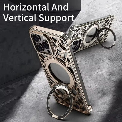 Magnetic Metal Anti-Fall Phone Case For iPhone 15 16 17 Pro Max 360 Degree Rotation Aluminum Alloy Shockproof Cover