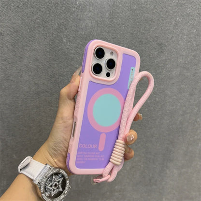 Luxury With Lanyard For Magsafe Matte Silicone Phone Case For IPhone 14 15 16 Pro Max Magnetic Wireless Charge Bumper Back Cover